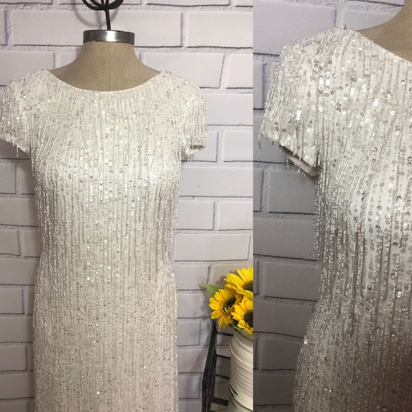 Adrianna eCap sleeve beaded fringe long dress - Picture 4 of 6